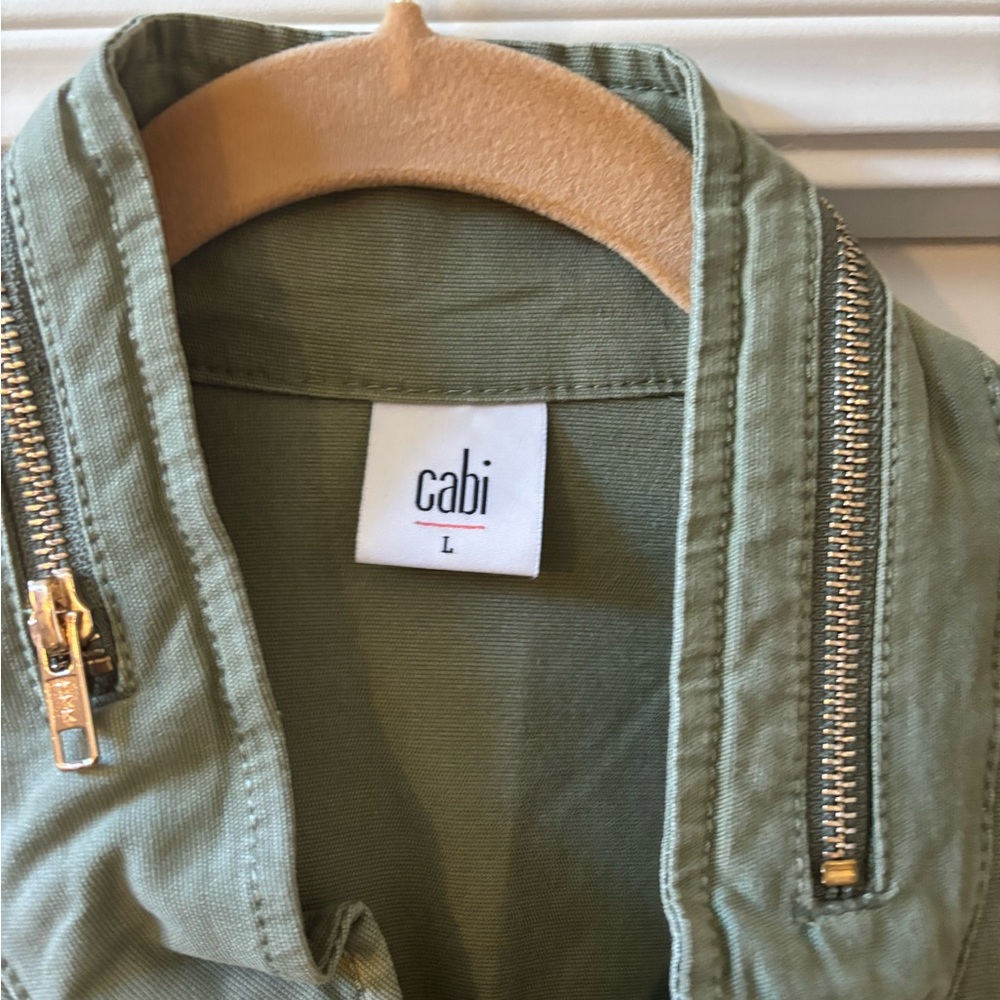 CAbi Olive Utility Jacket with Gold Zippers